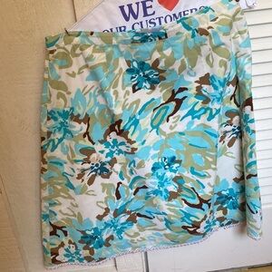SA Collection aqua floral cotton flat front‎ lace hem circle skater mini skirt